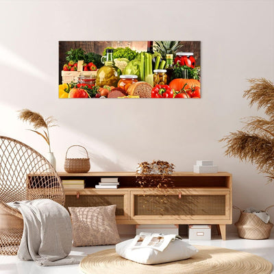 Wandbilder Dekoration Wohnzimmer Lebensmittel Gemüse Brokkoli Fleisch Bilder auf Leinwand 120x50cm L