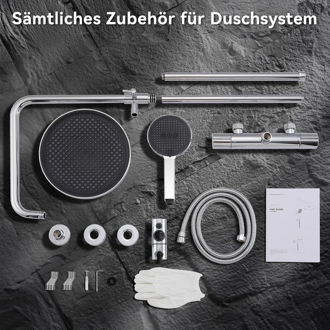 HOMELODY Duschsystem aus Edelstahl mit Thermostat Chrom - Duscharmatur Komplettset mit 3 Strahlarten