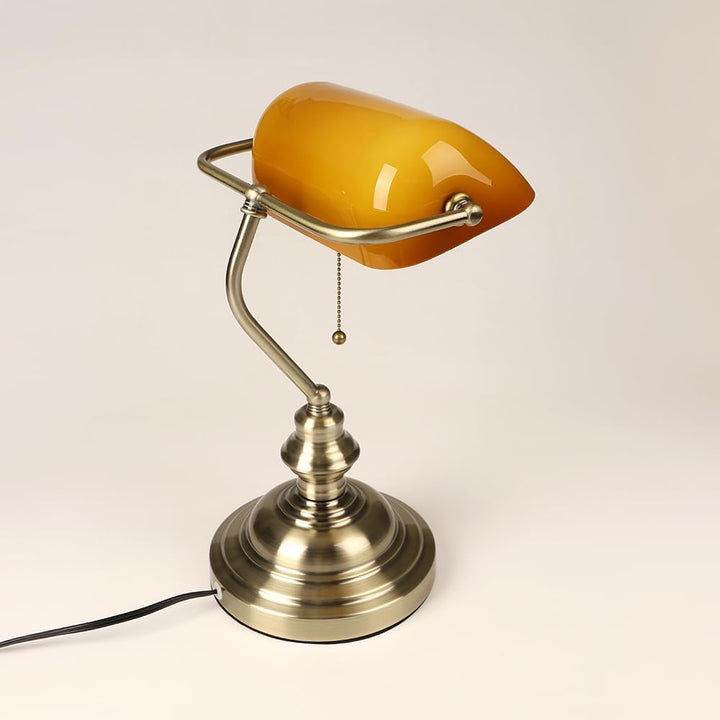 FIRVRE Amber Glas Banker Schreibtischlampe Vintage Classic American Tischleuchte Bronze Finish Basis