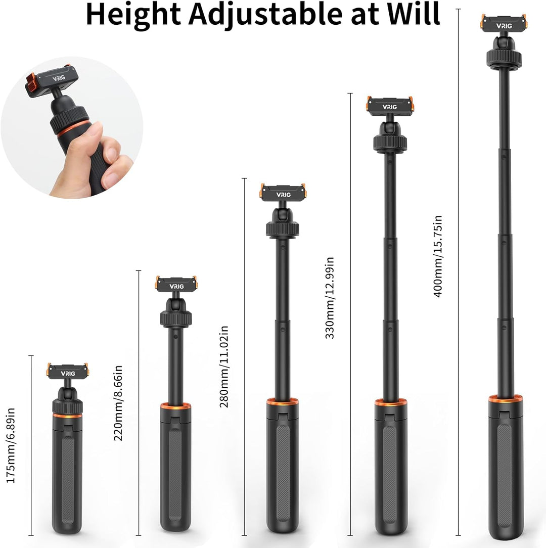VRIG 40cm Mini Selfie Stick Stativ für DJI Osmo Action 5 Pro/4/3, 360°-Kopf-Verlängerungsstativ, mag