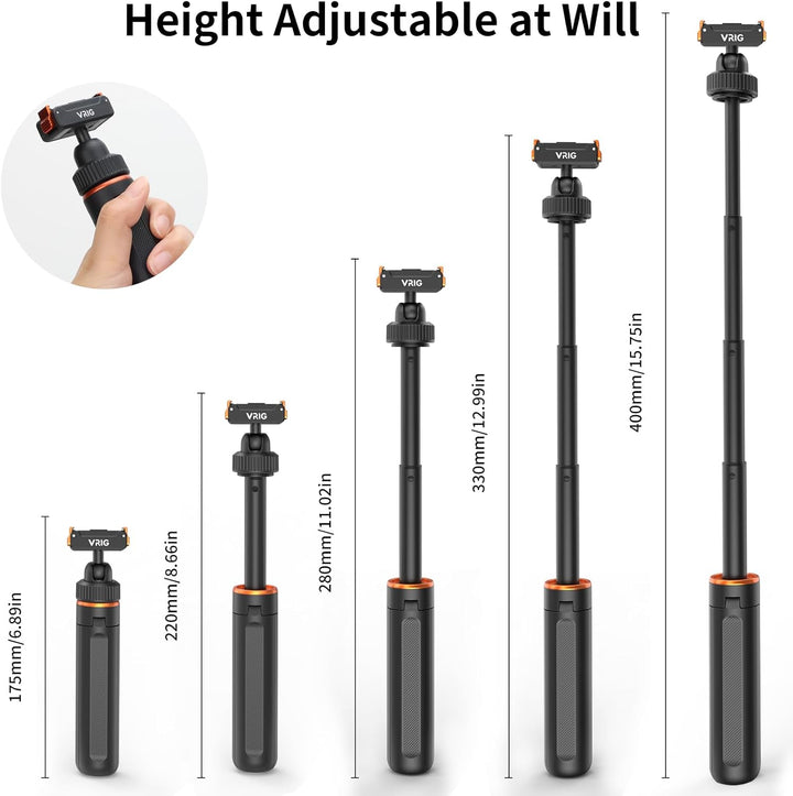 VRIG 40cm Mini Selfie Stick Stativ für DJI Osmo Action 5 Pro/4/3, 360°-Kopf-Verlängerungsstativ, mag