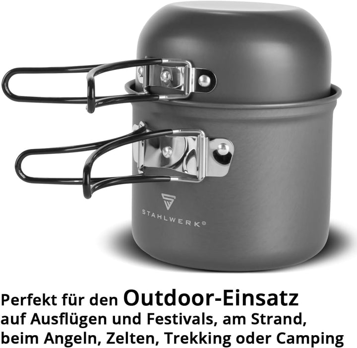 STAHLWERK Camping Kochtopf-Set 4-teilig aus Aluminium, Outdoor Kochgeschirr mit Antihaftbeschichtung