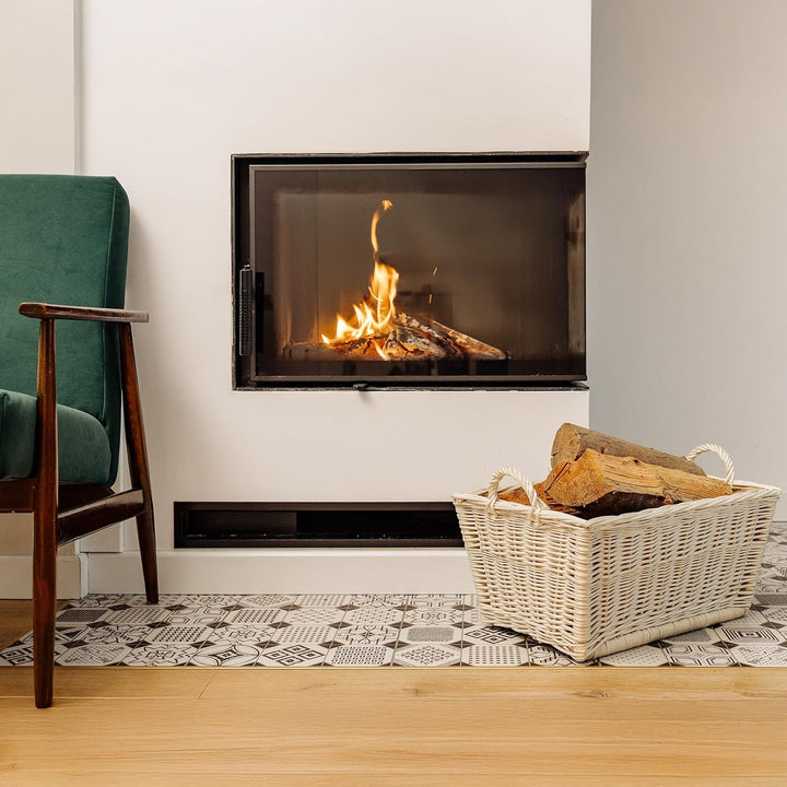 Creative Home Kaminholzkorb Weide Holzkorb für Kaminholz | Weiss | 47 x 33 x 30 cm | Brennholzkorb F