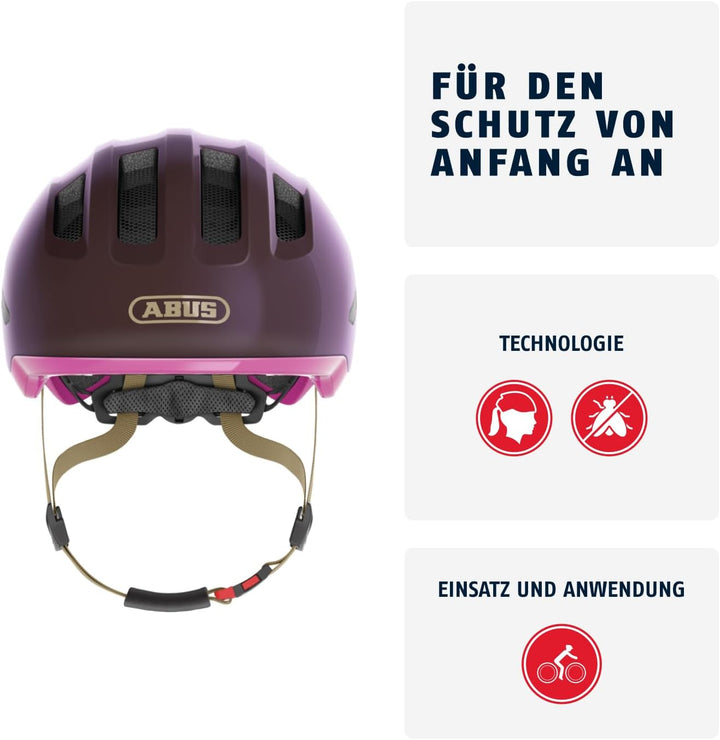 ABUS Kinderhelm Smiley 3.0 ACE LED - Fahrradhelm mit Licht - tiefe Passform & Platz für einen Zopf -