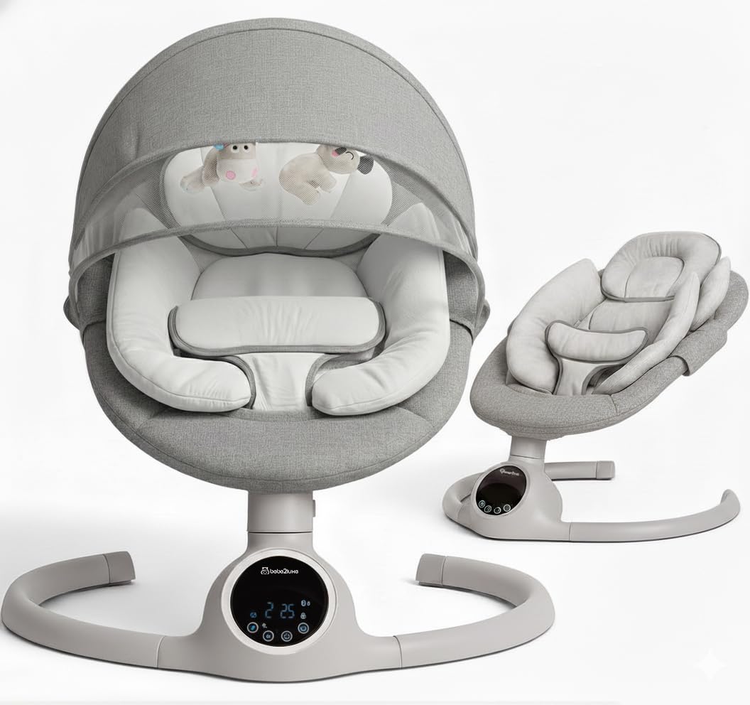 BEBE2LUXE Alpha Babywippe, Elektrische Babyschaukel mit Musik, Nutzbar ab der Geburt bis ca. 6 Monat
