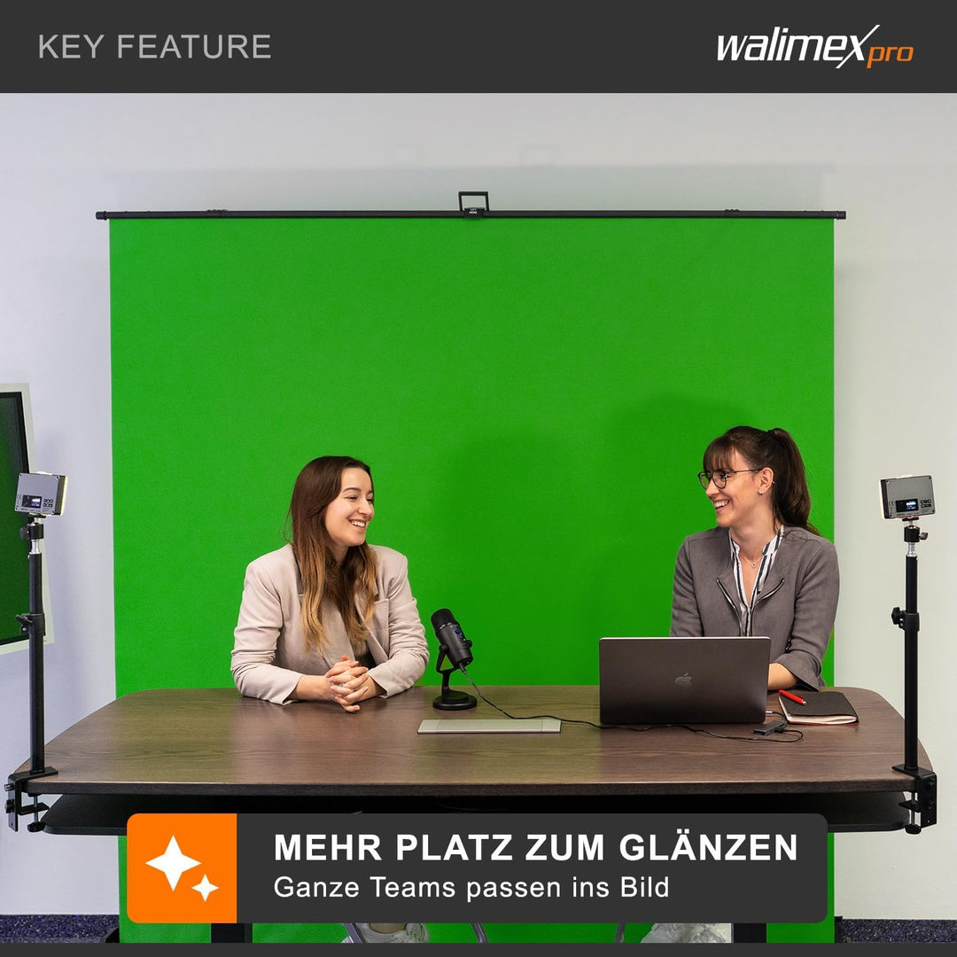 Walimex Pro Roll-Up Panel 210x220 cm Greenscreen mit Ständer I portabler, freistehender Fotohintergr