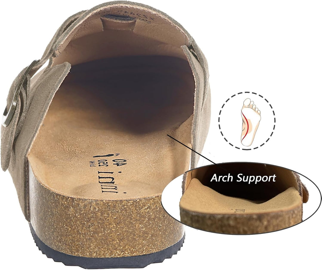 Intini Clogs Damen Herren Hausschuhe mit Fussbett Leder Pantoletten Gartenschuhe Geschlossene Bequem