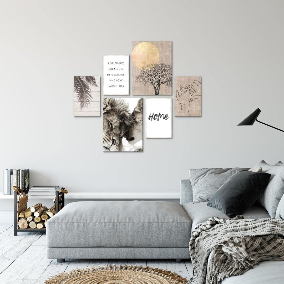 Novart Bilder Set - AUFHÄNGFERTIG - KEIN EXTRA RAHMEN BENÖTIGT - Löwen Liebe Home Modern Beige - Woh