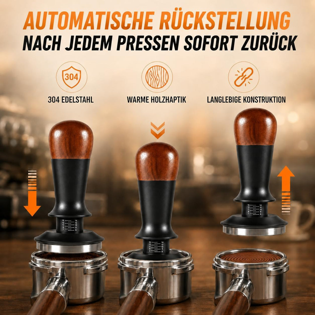 Kaffee Tamper, Kaffeemehlpresser mit Holzgriff, kaffeestempel Edelstahl mit Base Ripple, Espresso Ta