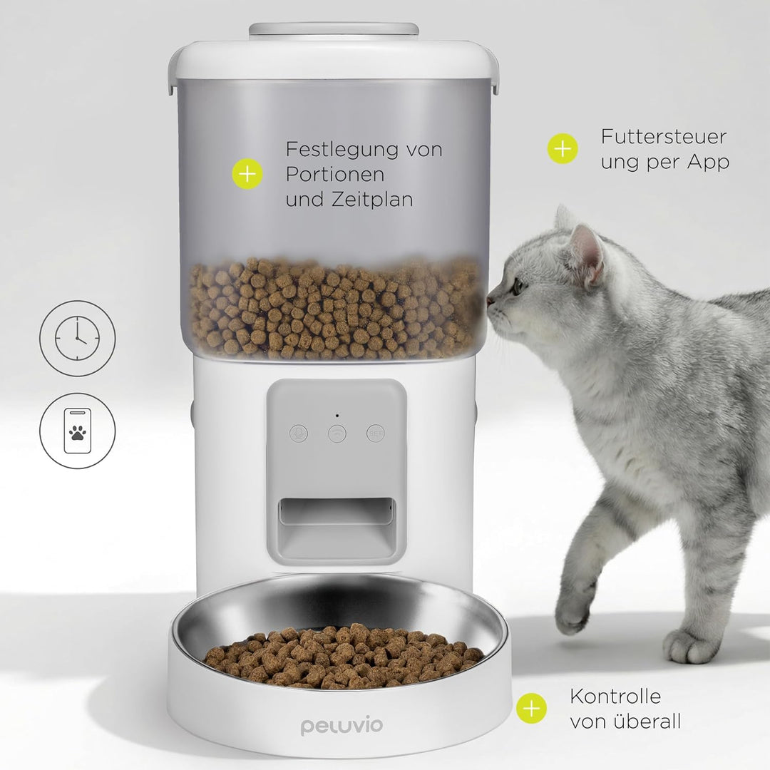 Crispy Wi-Fi Katzenfutterautomat mit App und WLAN, Portionskontrolle und Timer, Edelstahl-Napf, Batt