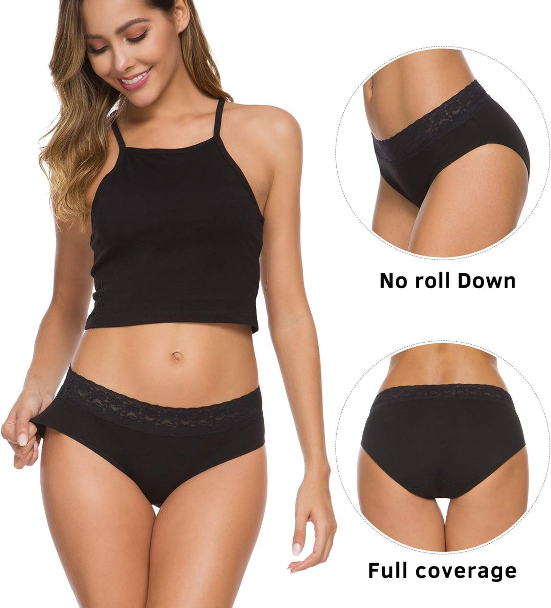 GNEPH Damen-Unterwäsche, Baumwolle, Bikini-Höschen für Damen, Unterhose, Slips, Hipster, Spitze, 5er
