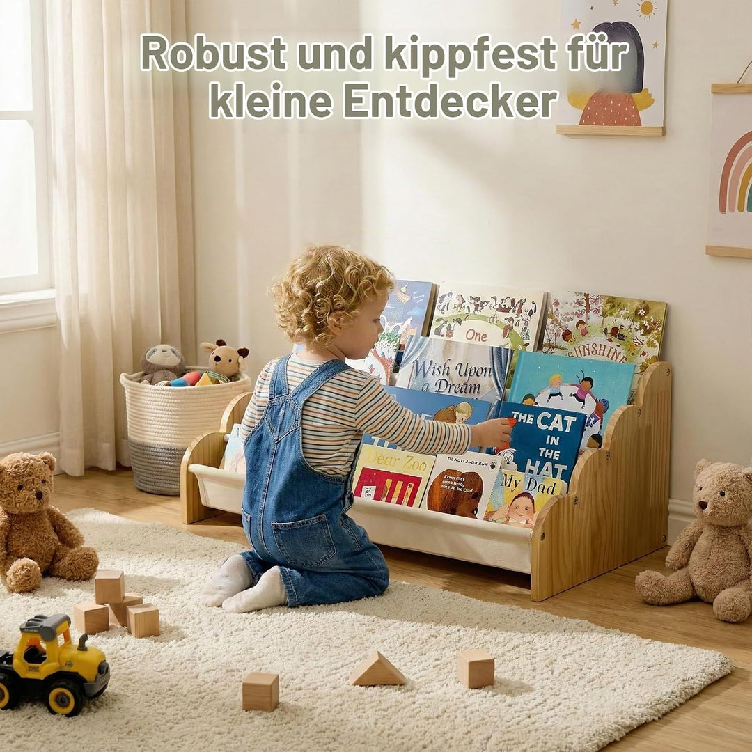 Puricon 4-stufiges Kinderbücherregal, Kinderregal Bücher Regal für Kleinkinder mit Tiefenfächern Wel