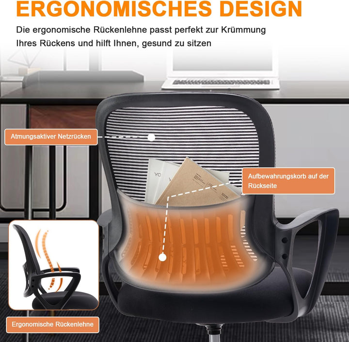 DUMOS Bürostuhl Ergonomisch Schreibtischstuhl mit Lendenwirbelstütze Verstellbaren Armlehnen Drehstu