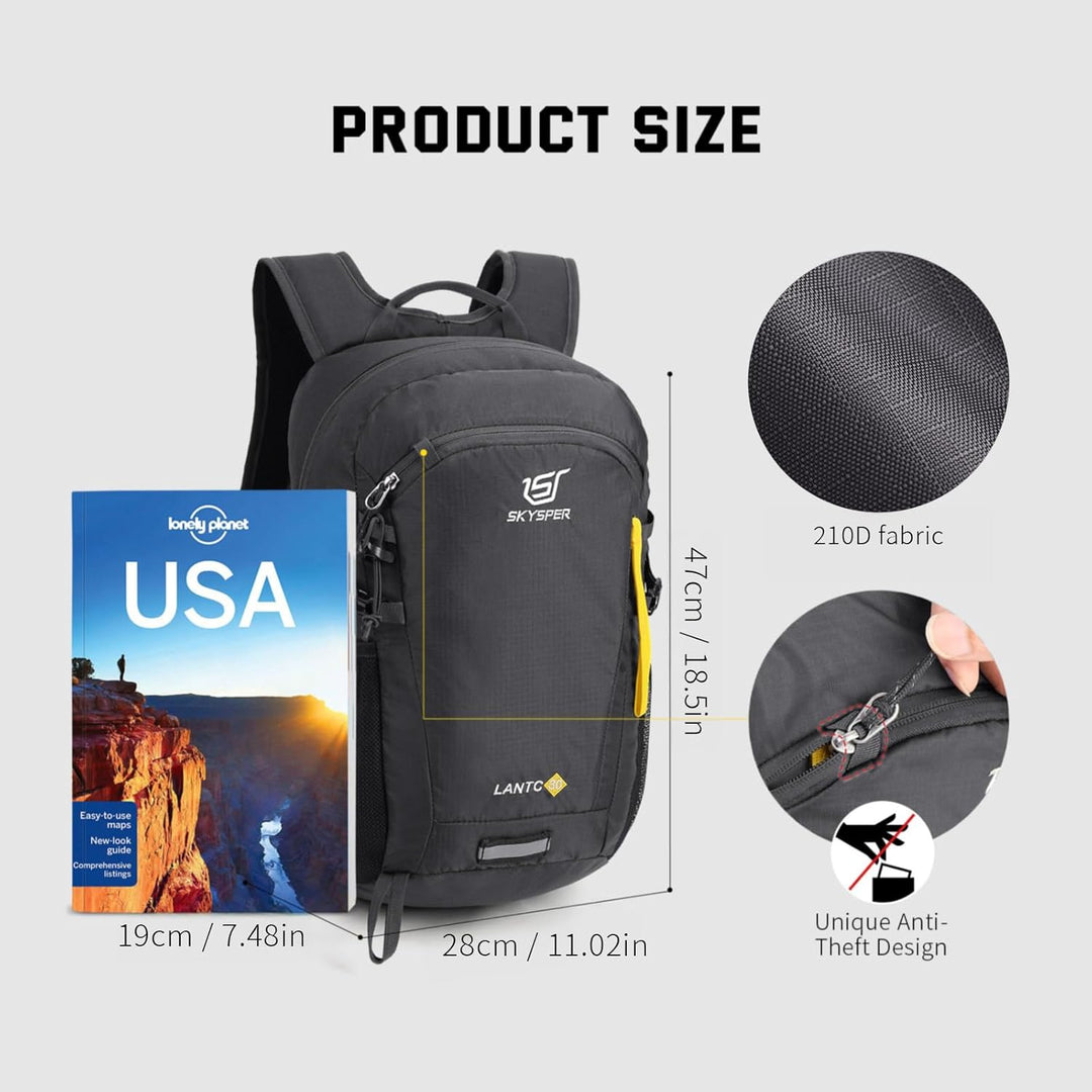 SKYSPER Leicht Wanderrucksack Klein Rucksack mit Rückenbelüftung Trekkingrucksack aus atmungsaktivem