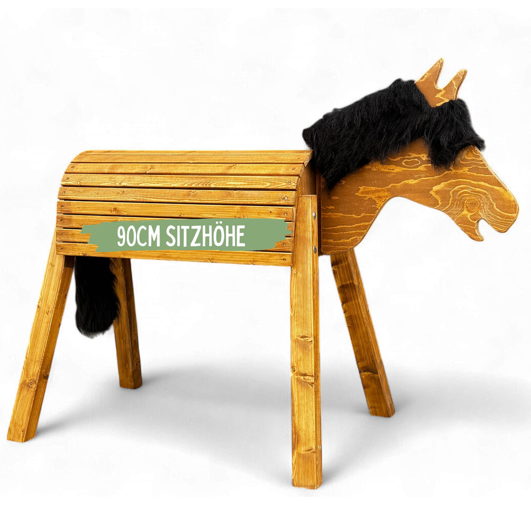 Dein Holzpferd Kastanie 90cm für draussen Reitpferd Mäxchen Garten Voltigierbock für Kinder, Stehpfe