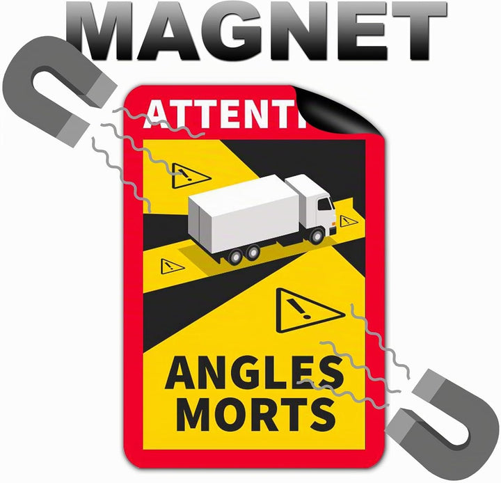 6 Stück Attention Angles Morts Magnetschilder 25 x 17 cm Magnet für LKW und Wohnwagen Warntafel Hinw