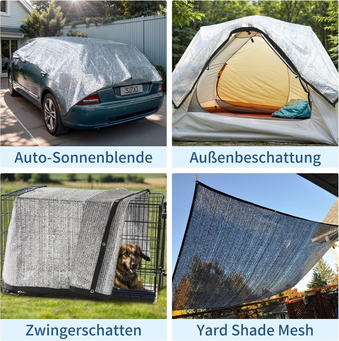 Hook Schattennetz Auto Hund 4x6m – UV Schutz Alunetz mit Ösen – Luftdurchlässige Aludecke für Auto,