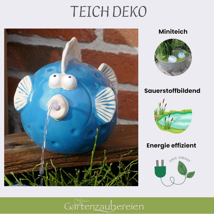 Wasserspeier Fisch blau mit Pumpe