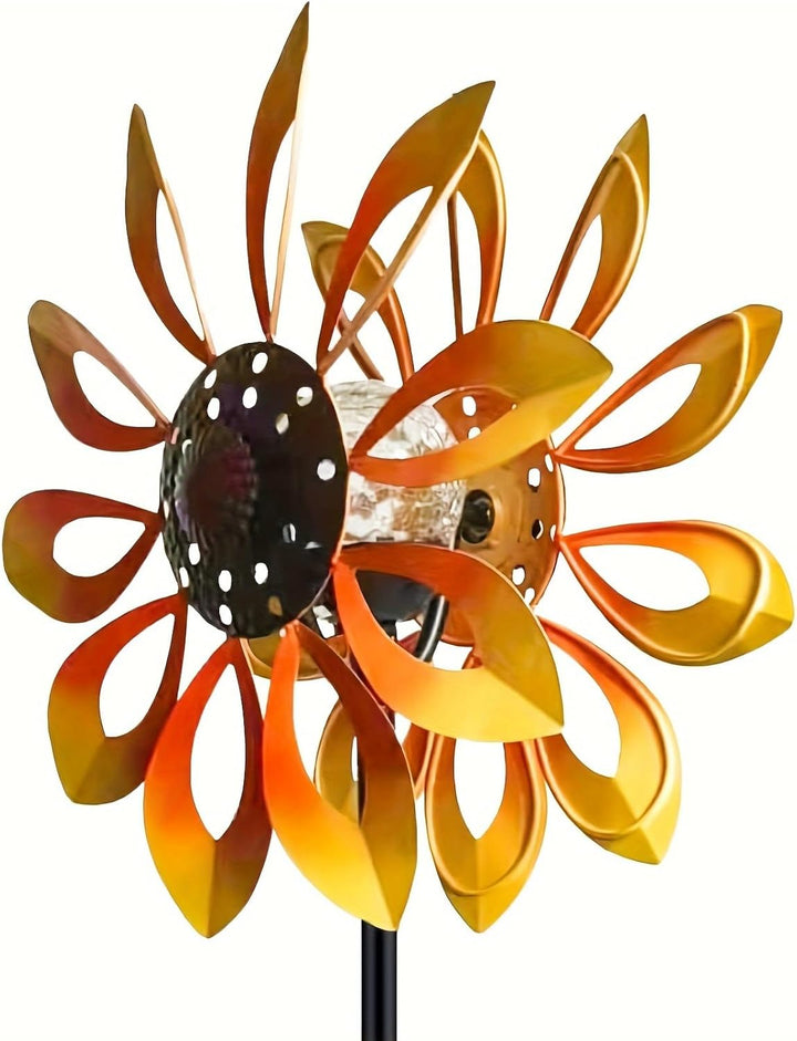Windspinner Gartendekoration mit Solarlicht, Metall, Kupfer/Bronze, Doppeldrehrichtung 8\"W x 12\"H,