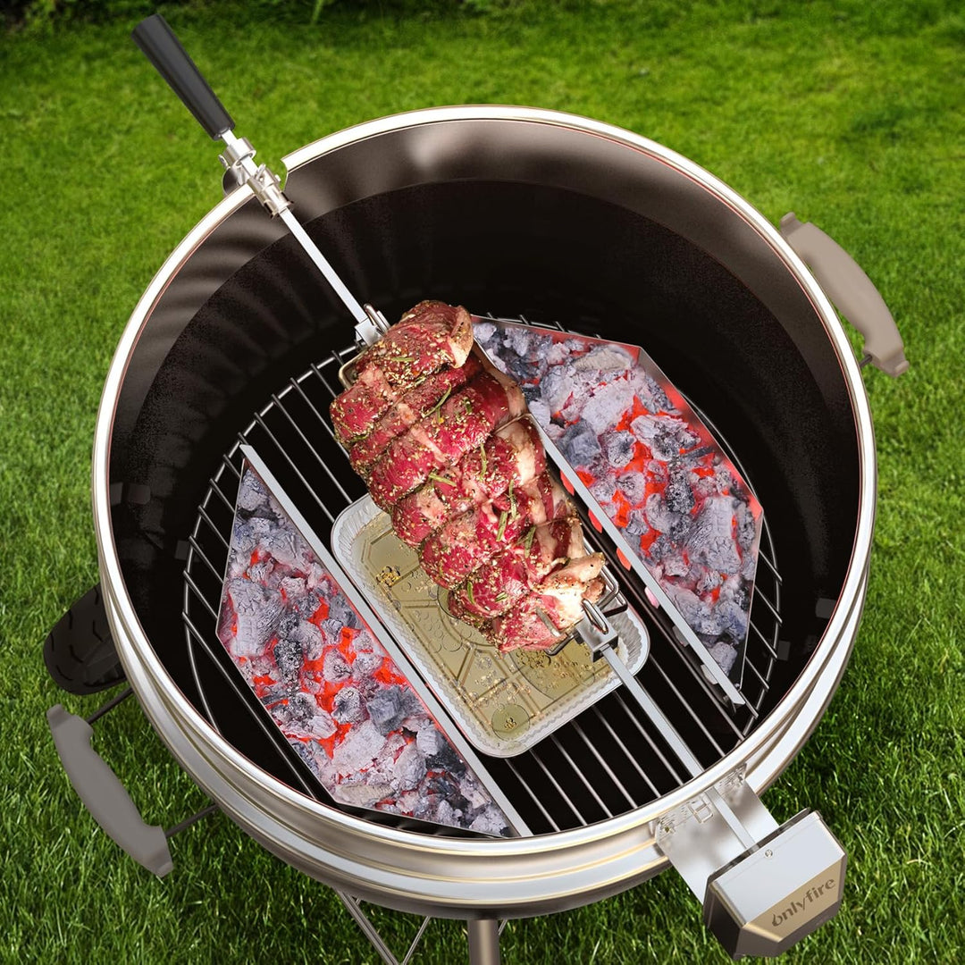onlyfire Upgrade Edelstahl Grillspiess Set für Weber 57cm Kettle Holzkohlegrill, Inkl. Kohlekörbe un