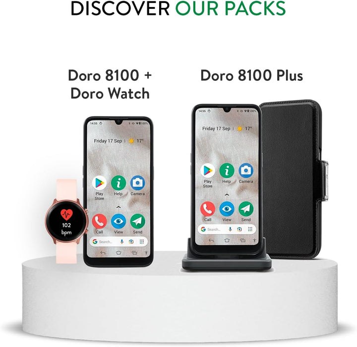 Doro 8100 Plus – 4G entsperrtes Smartphone für Senioren – 13 MP Dreifach-Kamera – wasserfestes Andro