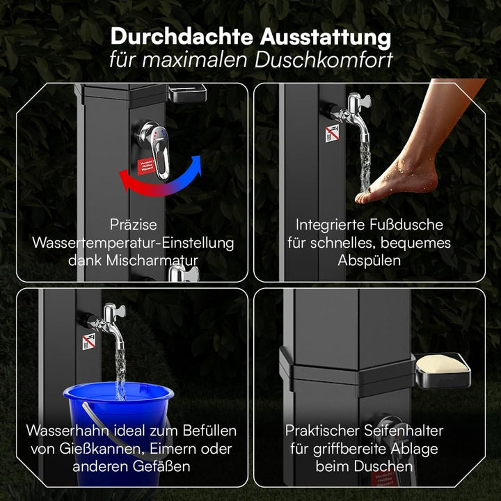 STEELSØN Xypher Solardusche 60 L ohne Bodenplatte – Gartendusche bis 60° C – Pooldusche ohne Stroman