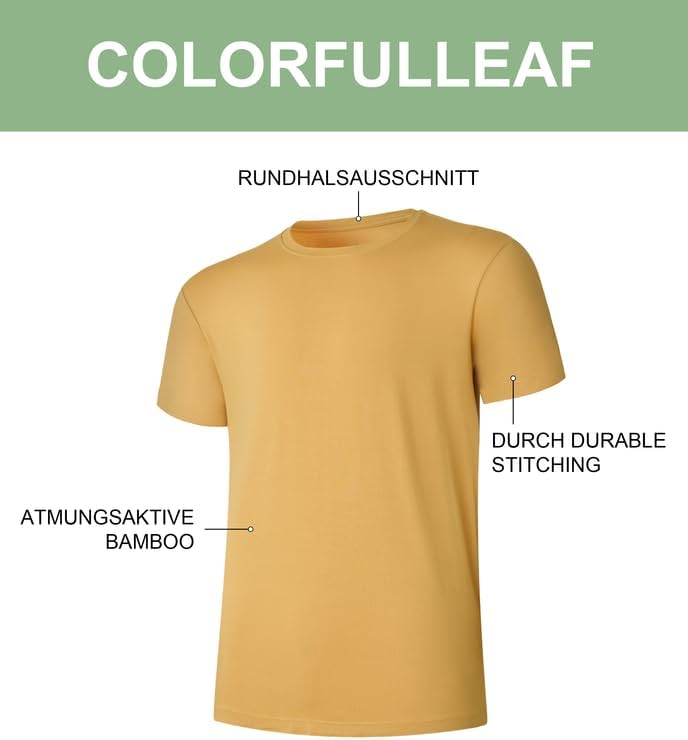 COLORFULLEAF 3/5er Pack Bambus T-Shirt Herren V Ausschnitt/Rundhals Stretch Unterhemd Männer Einfarb