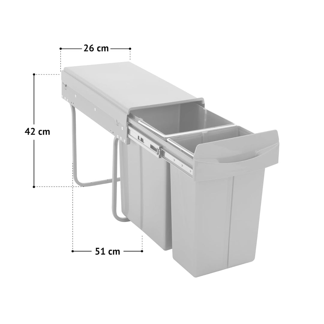 SVITA EMCombo30 Einbaumülleimer 30L (10L+20L) 2 Fächer mit Deckel Mülltrennsystem 2fach Küche Unters