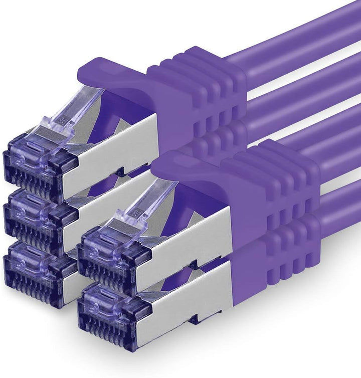 1aTTack.de Cat.7 Netzwerkkabel 10m - Violett - 5 Stück - Cat7 Patchkabel (SFTP/PIMF/LSZH) Rohkabel 1