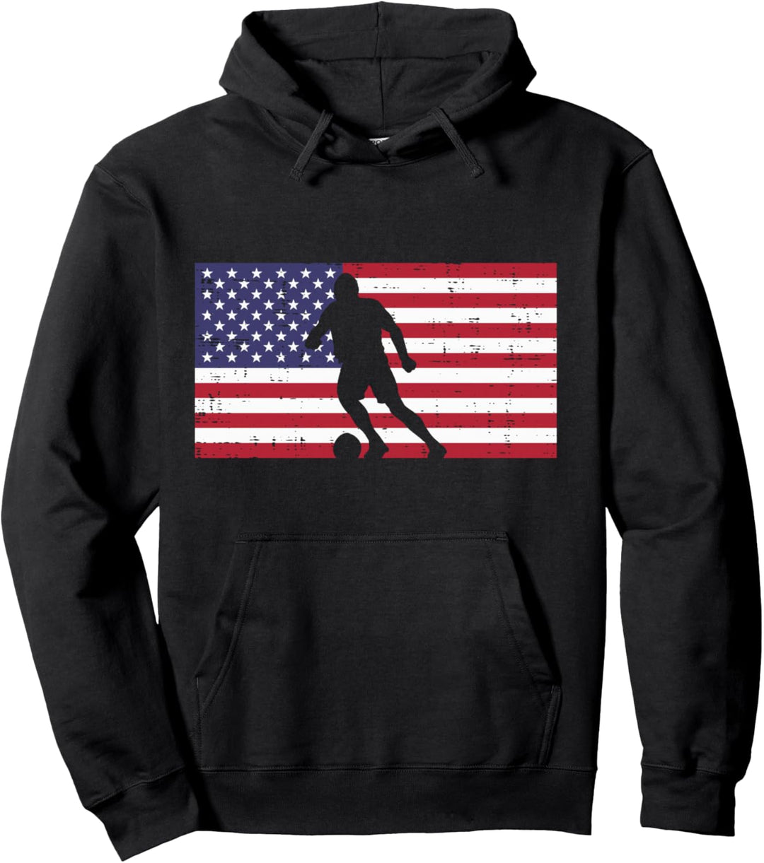 American Flag Fussball Silhouette Vintage Fussball Patriotisch Pullover Hoodie
