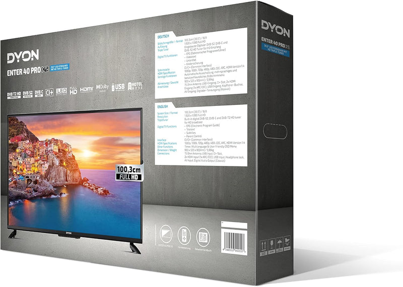 DYON Enter 40 PRO X2 100,3cm (40 Zoll) Fernseher (Full-HD, Triple Tuner (DVB-C/-S2/-T2), Hotelmodus,