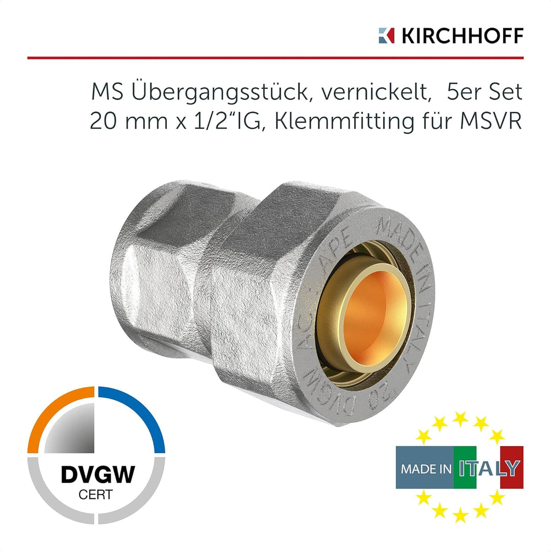 KIRCHHOFF | MSVR Rohr | 5er Set | Klemmringverschraubung 20 mm x 1/2" | Aluverbundrohr | für Heizung