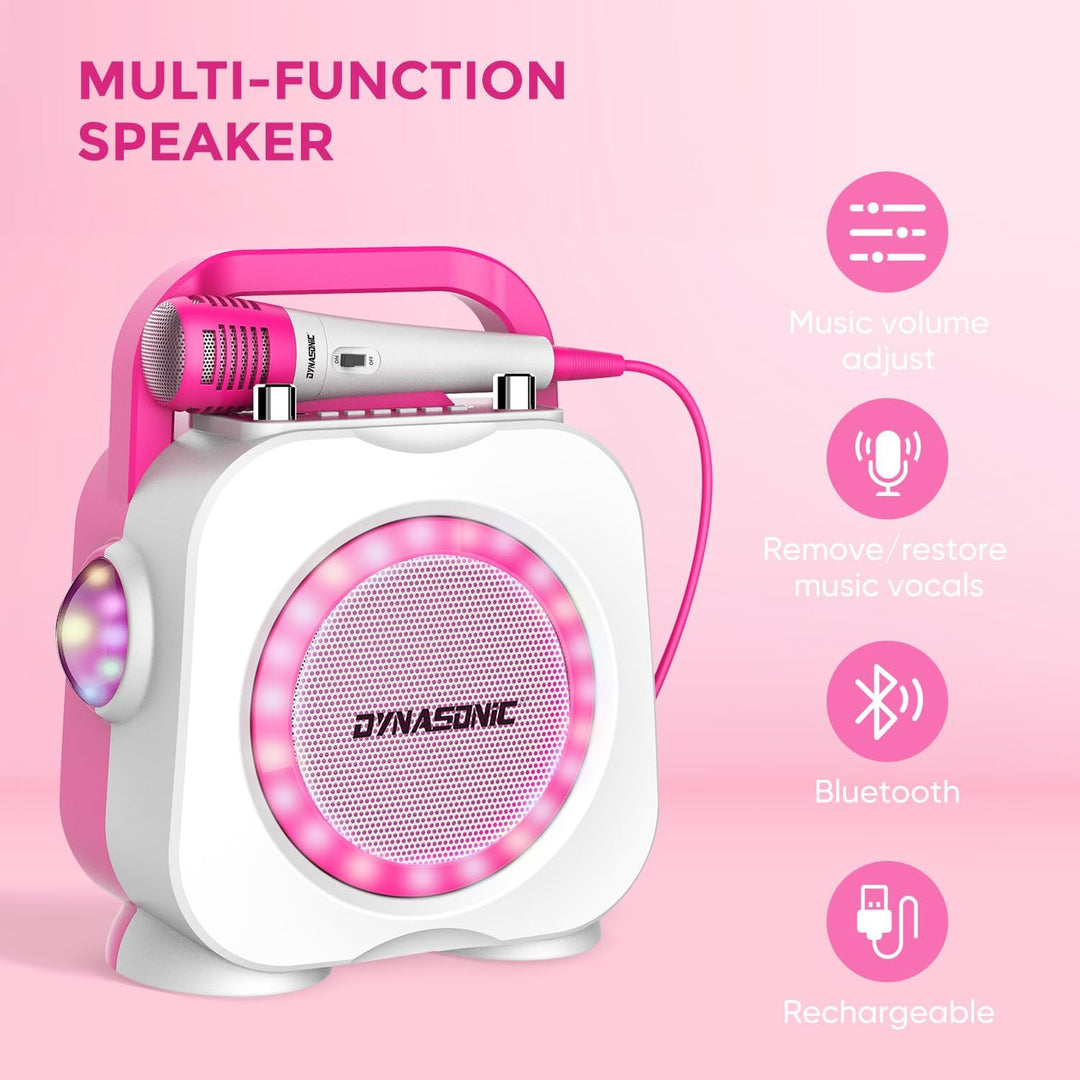 DYNASONIC Karaoke mit Mikrofon, Original Geschenke für Kinder Mädchen, Sprecher, Spielzeug Mädchen (