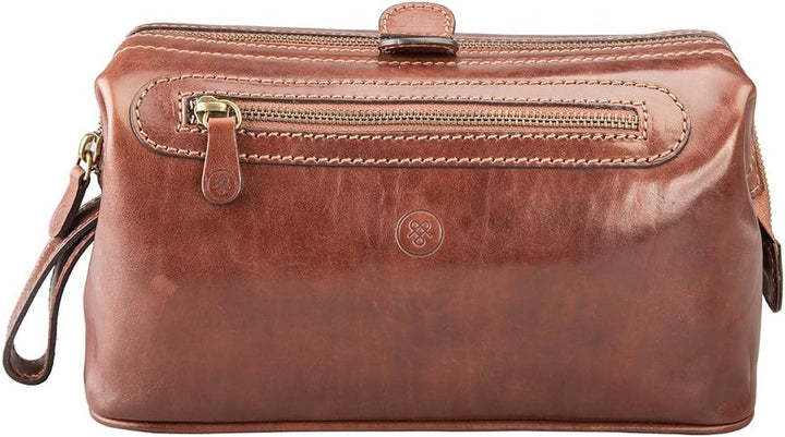 Maxwell-Scott Luxus Leder Kulturtasche (DunoL), Cognac, large Cognac Braun, Cognac Braun