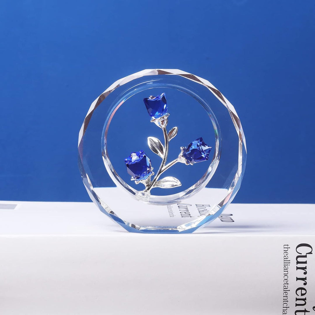 LONGWIN Kristall-Tulpen Blumenfiguren mit einem äusseren runden Ring, Glas-Frühlingsstrauss Sammelfi