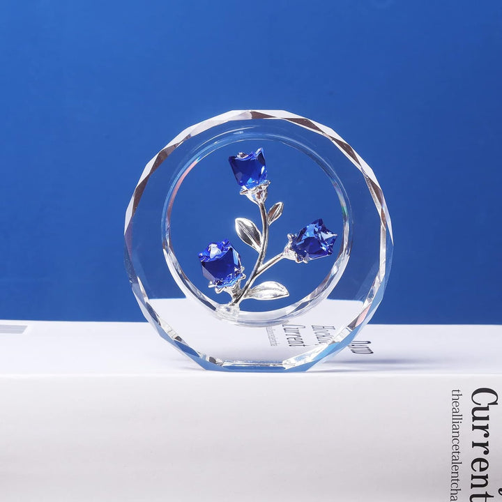 LONGWIN Kristall-Tulpen Blumenfiguren mit einem äusseren runden Ring, Glas-Frühlingsstrauss Sammelfi
