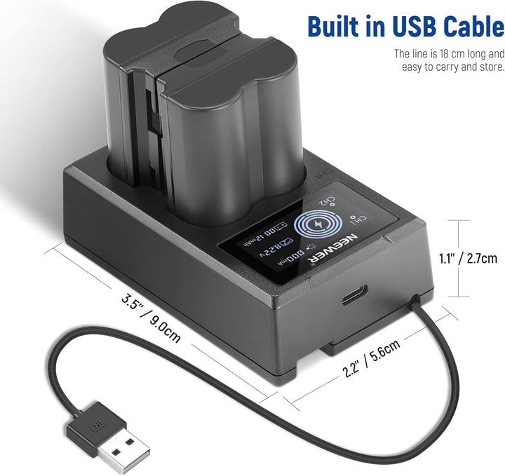 NEEWER NP-W235 Kamera Akkuladegerät Set, Doppel Steckplatz USB Ladegerät mit LCD, 2er Pack 2400mAh E