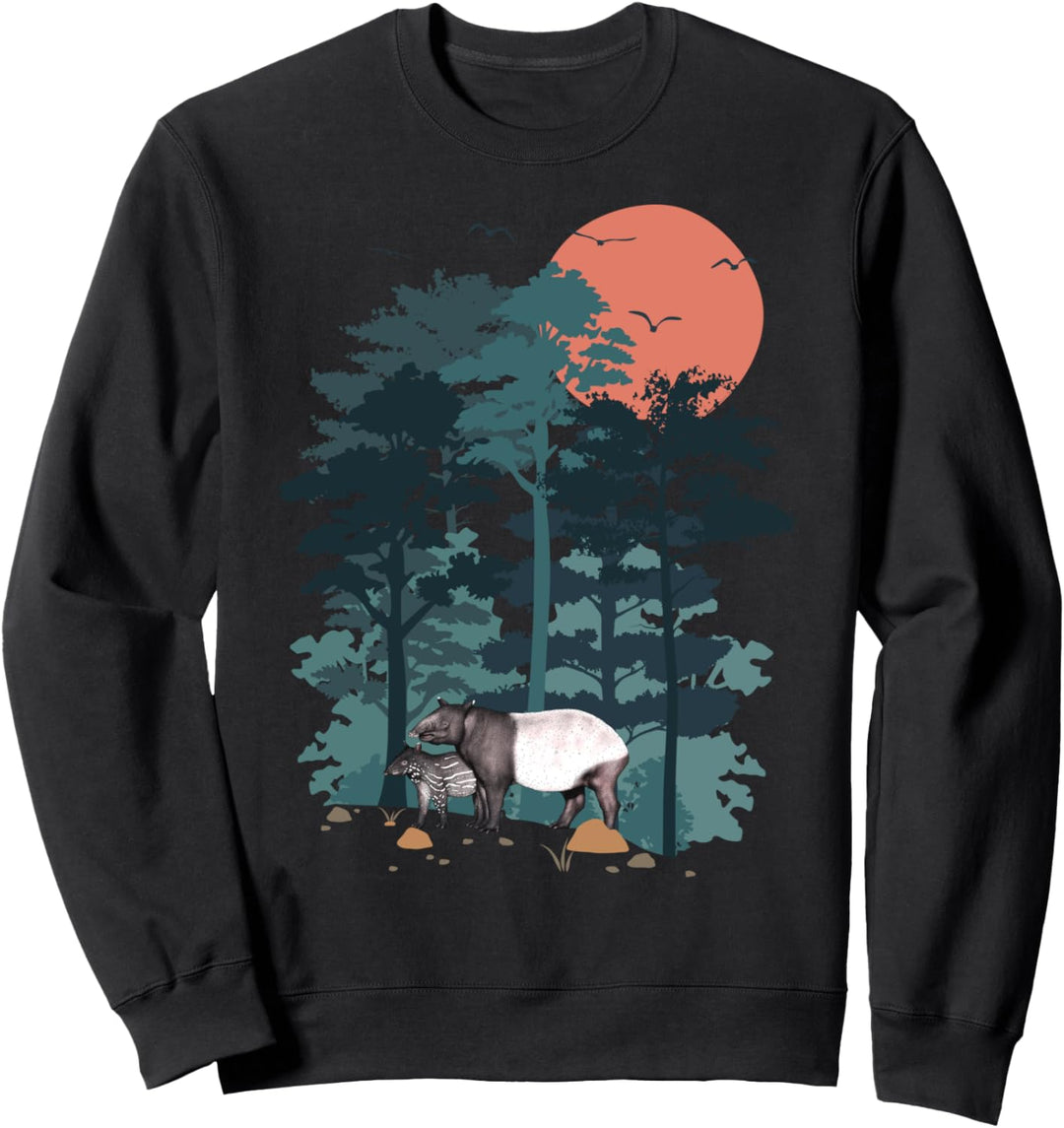 Tapir Mountain Pine Tree Sky Birds are Flying Forest Tapirs Sweatshirt