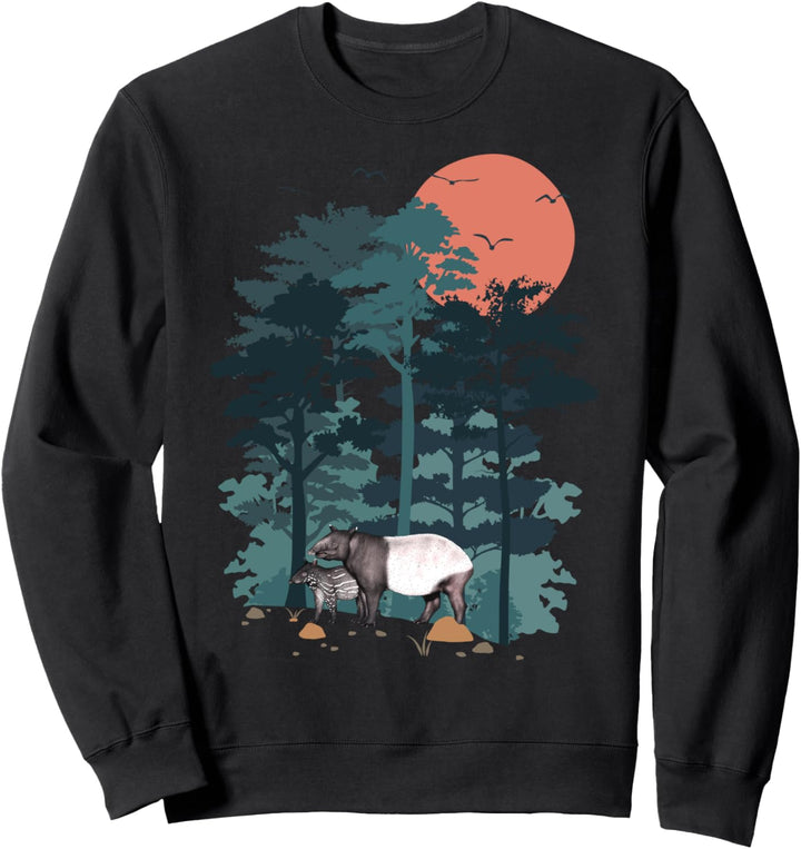 Tapir Mountain Pine Tree Sky Birds are Flying Forest Tapirs Sweatshirt