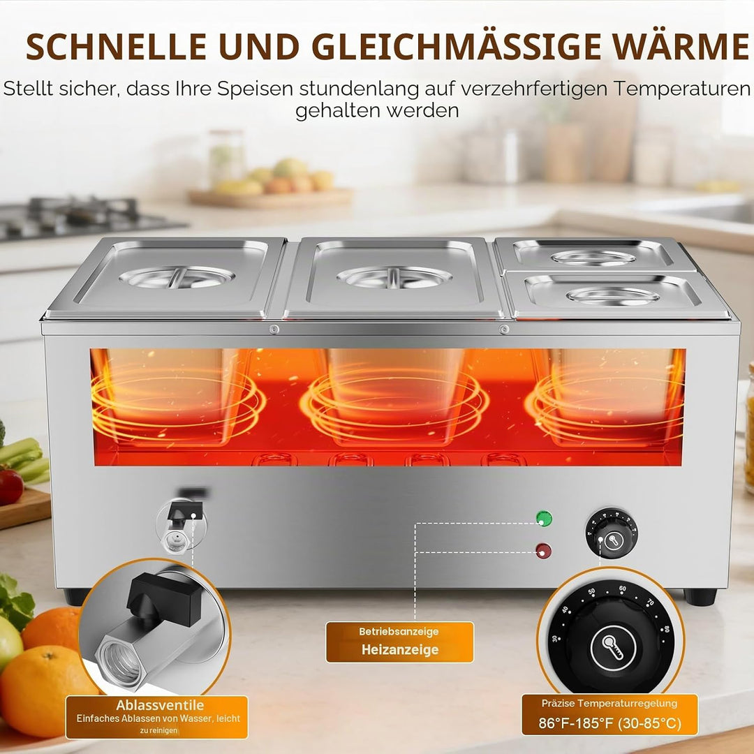 TAIMIKO Elektrisches Badezimmer, Edelstahl, 220 V, professionelle Speisew?rmer, Bain Marie mit 6 F?C