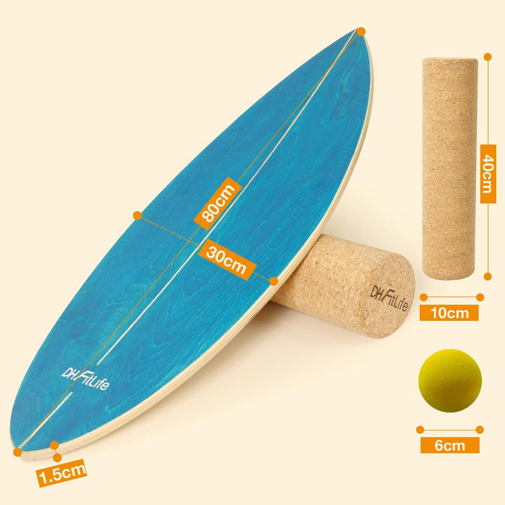 DH FitLife Surfin Balance Board aus Echtholz | Indoor Surfboard mit Rocker Shape | Wackelbrett für K