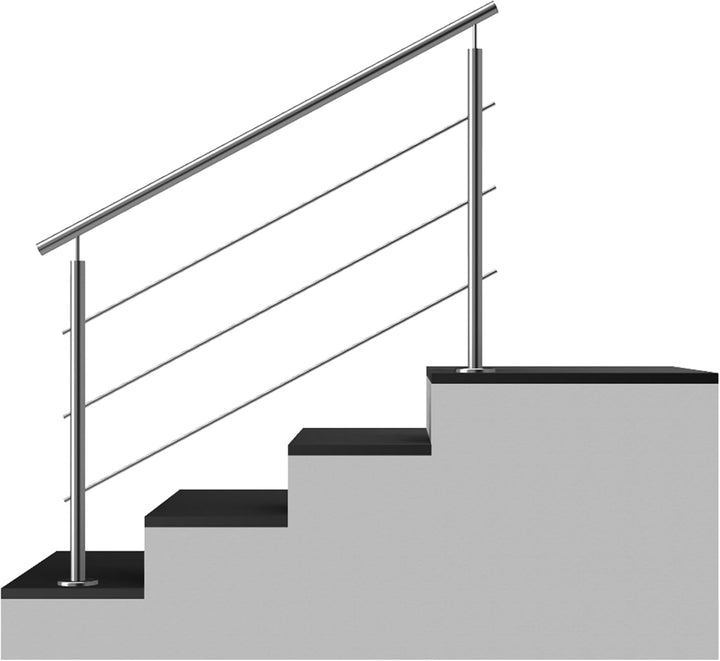 Edelstahl Treppengeländer Aufmontage, 1,4m lang, 0,9m hoch, Aussengeländer, je 2 Pfosten + 3 Querstr