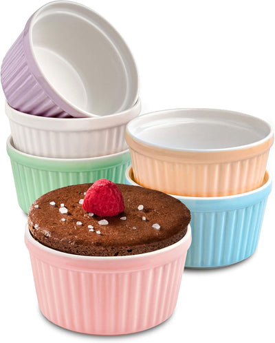 6 Souffle Förmchen aus Keramik - Backofenfest - 200 ml - 9 cm - Stapelbar - Mit Antihaftbeschichtung