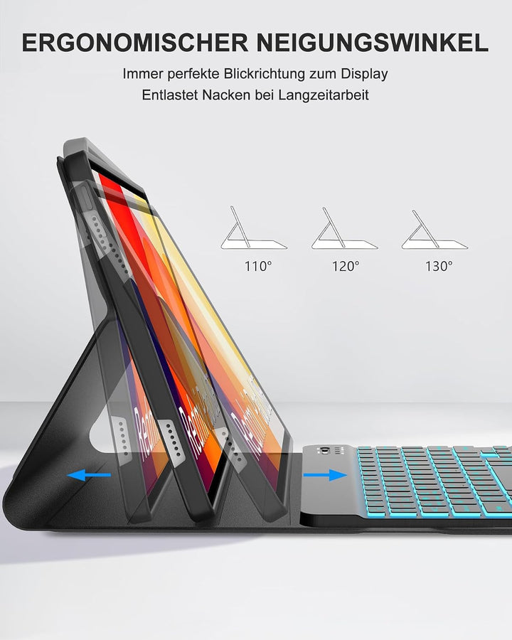 Für Redmi Pad SE 11" Tastaturhülle mit Beleuchtung QWERTZ | Für Redmi Pad SE 11 Hülle - Mit 7-Farben