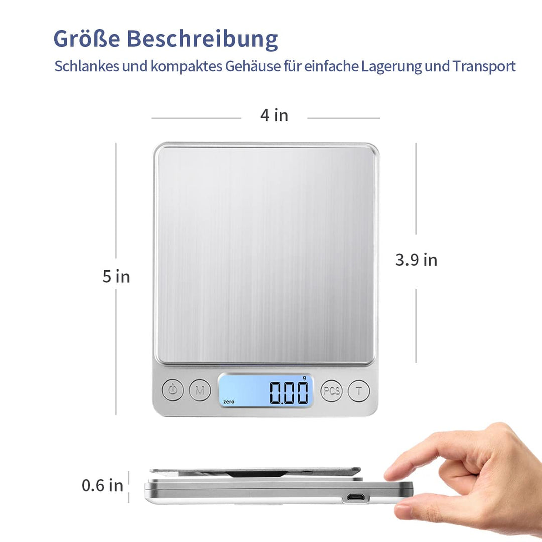 1kg/0.01g USB Aufladen Feinwaage Digitale Küchenwaage,Hochpräzise Grammwaage Digitalwaage Briefwaage