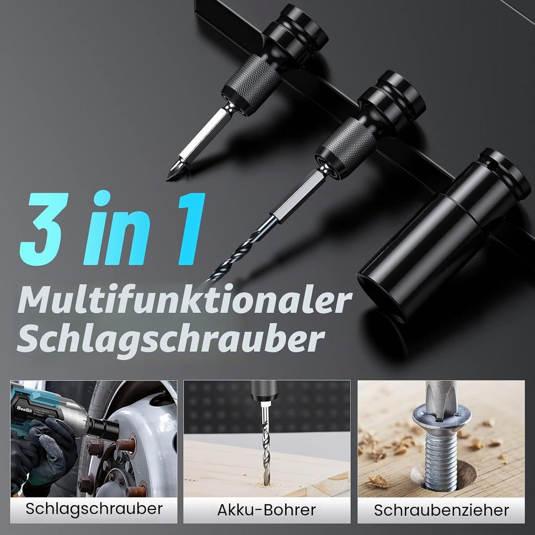 Seesii Akku Schlagschrauber 650Nm(479 Ft-lb) hohes Drehmoment, 3300 U/min, Bürstenloser Motor, mit 2