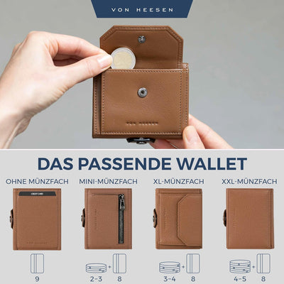 VON HEESEN Slim Wallet mit XL Münzfach & RFID-Schutz - Mini Geldbörse Herren & Damen - Kartenetui Ge