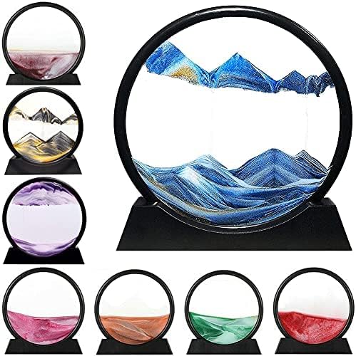 LINPING Fliessendes Sandgemälde, bewegliches Sandkunstbild, rundes Glas, 3D-Tiefsee-Sandlandschaft i