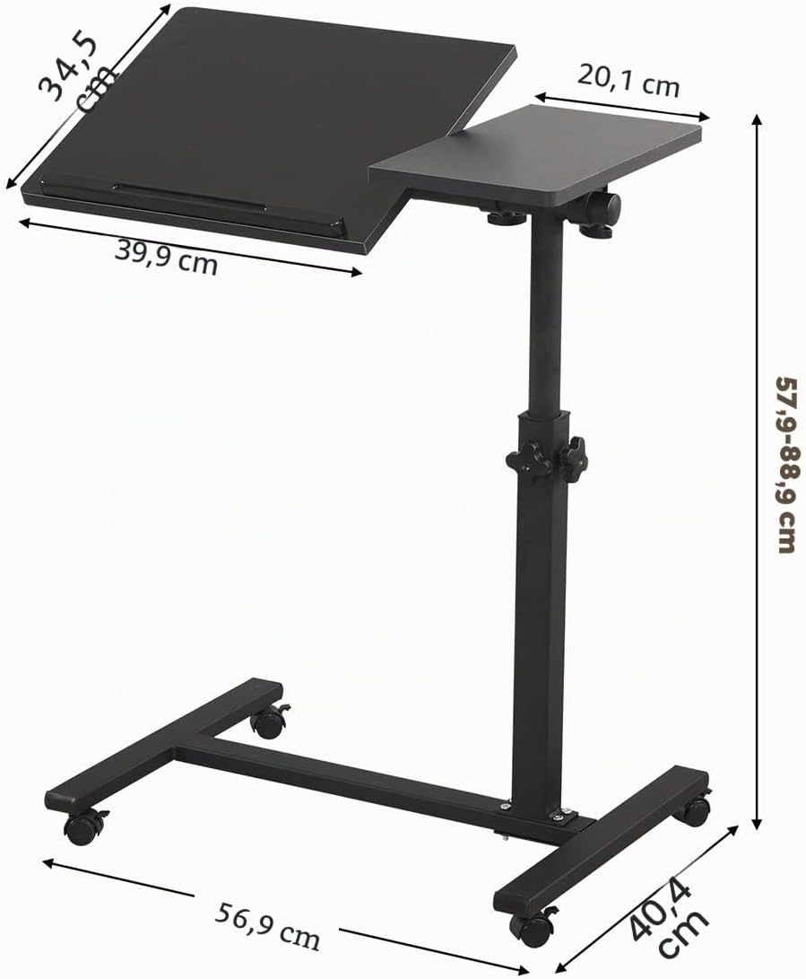 Rollender Laptoptisch Knietisch für Laptop Rollwagen kippbar Überbett Nachttisch Überbett Schreibtis