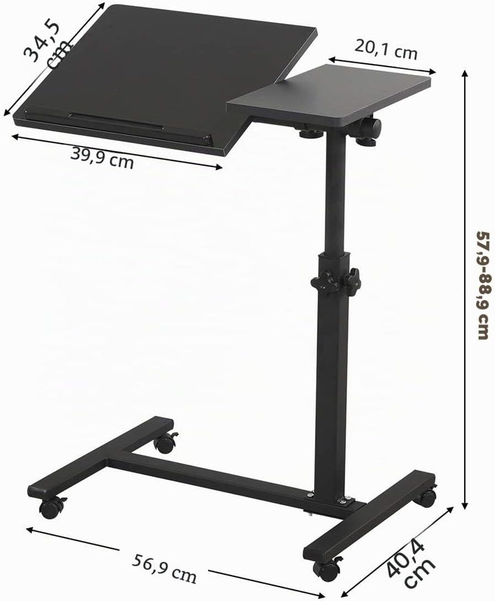 Rollender Laptoptisch Knietisch für Laptop Rollwagen kippbar Überbett Nachttisch Überbett Schreibtis